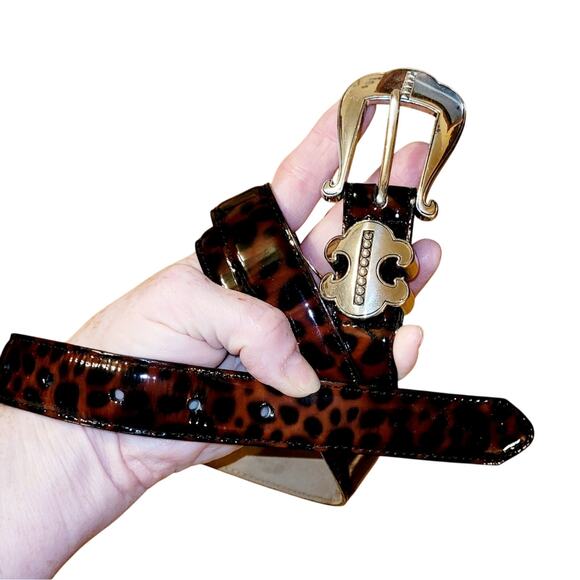 Vintage Womens Brighton Patent Leather Leopard Print Made In The USA Belt 38 - Picture 1 of 12
